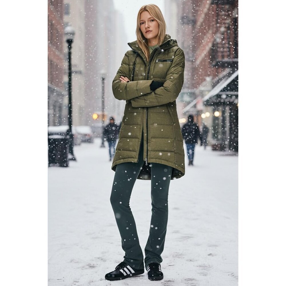 Women's Down Hooded Puffer Quilted Jacket Coat Dark Capers Winter Warm Outerwear - Picture 3 of 8